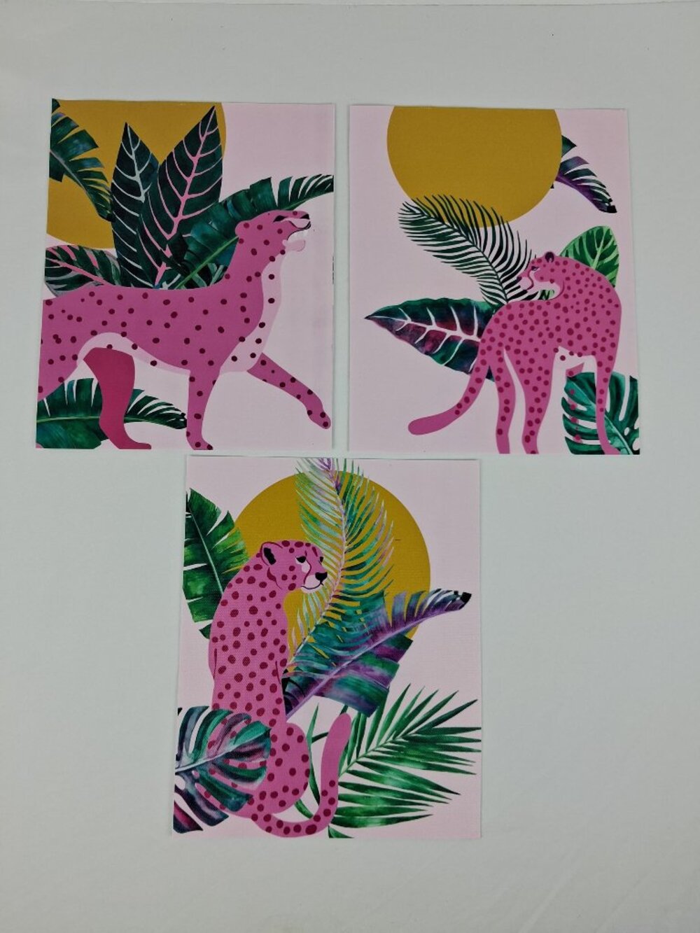 Pink Leopard Moroccan Wall Art Set Of 3 Prints 8x10 Inches Canvas Vibrant Jungle